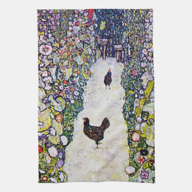 Garden Väg med Chickens, Gustav Klimt Kökshandduk (Vertikal)