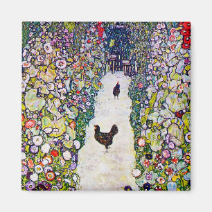 Garden Väg med Chickens, Gustav Klimt Magnet