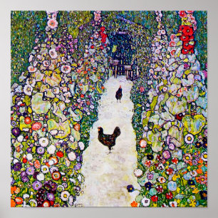 Garden Väg med Chickens, Gustav Klimt Poster