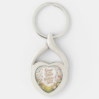 Garden Väg Scene växer med Grace Quote Twisted Heart Silverfärgad Nyckelring