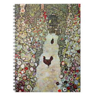 Garden Väg w Chickens, Gustav Klimt, Art nouveau Anteckningsbok