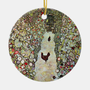 Garden Väg w Chickens, Gustav Klimt, Art nouveau Julgransprydnad Keramik