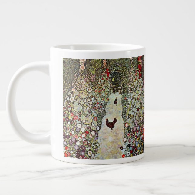 Garden Väg w Chickens, Gustav Klimt, Art nouveau Jumbo Mugg (Vänster)