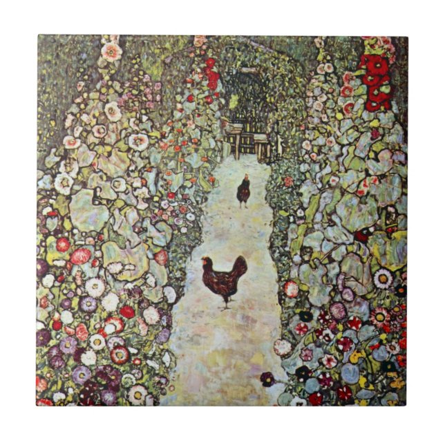 Garden Väg w Chickens, Gustav Klimt, Art nouveau Kakelplatta (Framsidan)