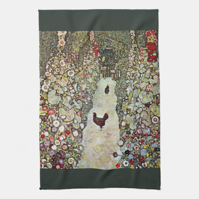 Garden Väg w Chickens, Gustav Klimt, Art nouveau Kökshandduk (Vertikal)