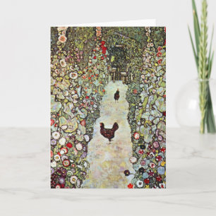Garden Väg w Chickens, Gustav Klimt, Art nouveau Kort