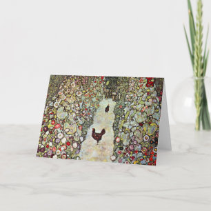 Garden Väg w Chickens, Gustav Klimt, Art nouveau Kort