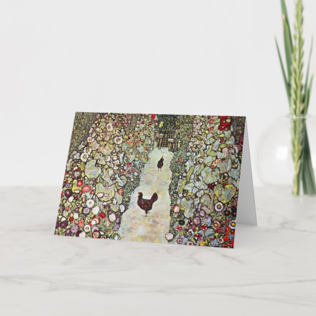 Garden Väg w Chickens, Gustav Klimt, Art nouveau Kort (Framsida)