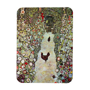 Garden Väg w Chickens, Gustav Klimt, Art nouveau Magnet