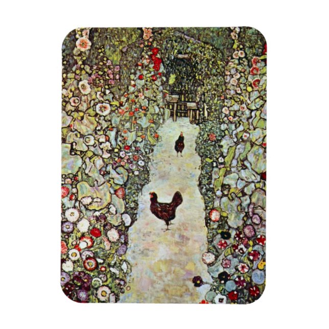 Garden Väg w Chickens, Gustav Klimt, Art nouveau Magnet (Vertikal)