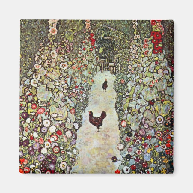 Garden Väg w Chickens, Gustav Klimt, Art nouveau Magnet (Framsidan)