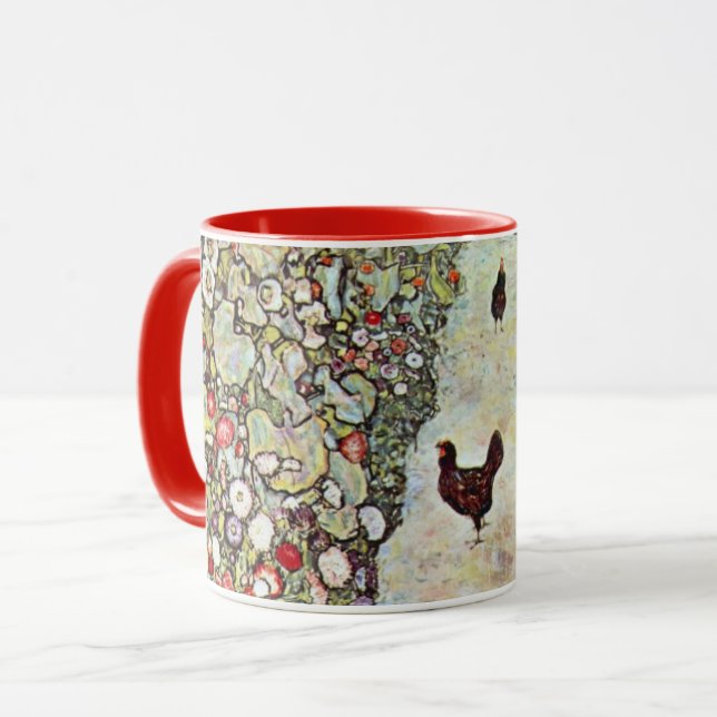Garden Väg w Chickens, Gustav Klimt, Art nouveau Mugg (Framsida vänster)