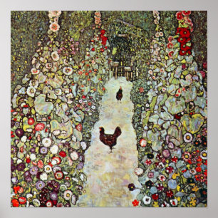 Garden Väg w Chickens, Gustav Klimt, Art nouveau Poster