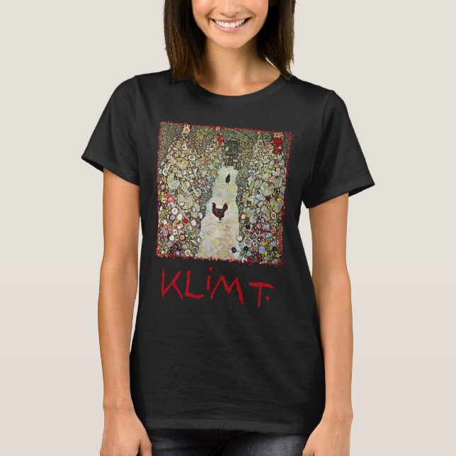 Garden Väg w Chickens, Gustav Klimt, Art nouveau T Shirt (Framsida)