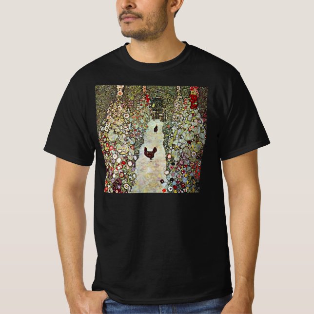 Garden Väg w Chickens, Gustav Klimt, Art nouveau T-shirt (Framsida)
