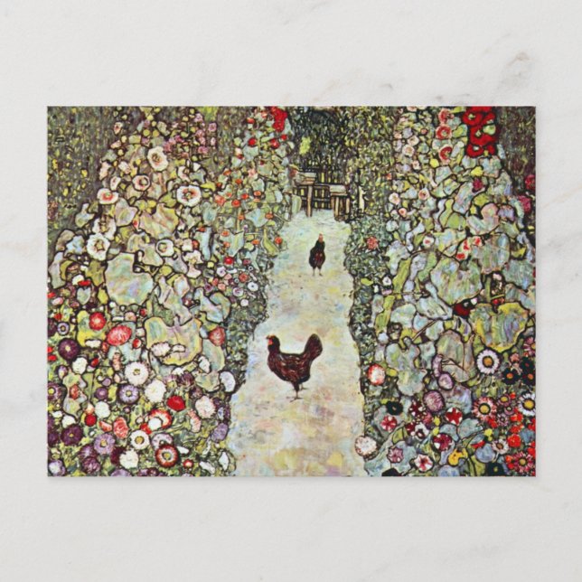 Garden Väg w Chickens, Gustav Klimt, Art nouveau Vykort (Framsida)