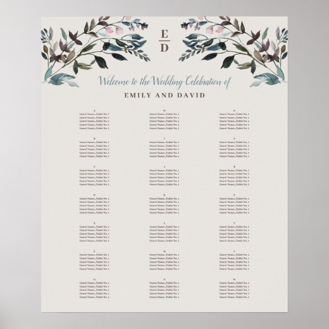 Garden Vapensköld | Alfabetiskt monteringsdiagram  Poster (Framsidan)