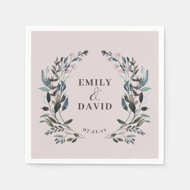 Garden Vapensköld Blommigt Bröllop Mauve Lila Pappersservett (Framsidan)