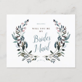 Garden Vapensköld Dusty Blue Blommigt Bridesmaid Inbjudningar