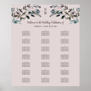 Garden Vapensköld Mauve Alfabetical Seating Char Poster