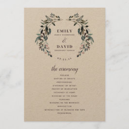 Garden Vapensköld Rustic Kraft Blommigt Bröllop Ce Program