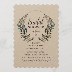 Garden Vapensköld Rustic Kraft Blommigt Möhippa Inbjudningar