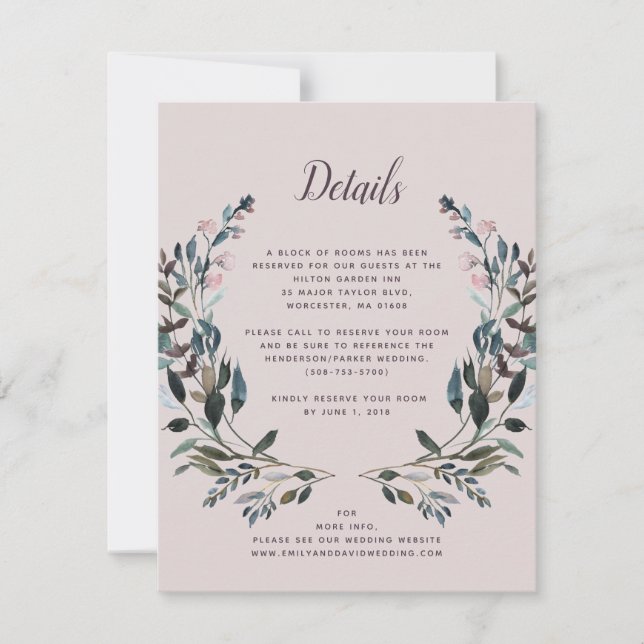 Garden Vapensköld | Uppgifter om Mauve Lila Bröllo OSA Kort (Framsida)