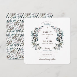 Garden Vapensköld | Vita blå Blommigten Bröllop Inbjudningar