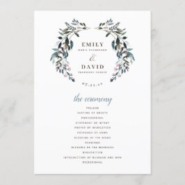 Garden Vapensköld | Vitblått Blommigt Bröllop Cere Program