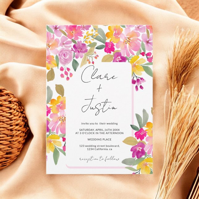 Garden Vår, sommarvattenfärgen Blommigt Bröllop Inbjudningar (Garden Spring Summer Watercolor Floral Wedding Invitation)