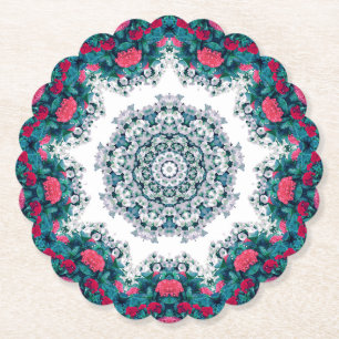 Garden Vatten Fontän Red Flowers Mandala Design Underlägg Papper