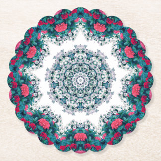 Garden Vatten Fontän Red Flowers Mandala Design Underlägg Papper