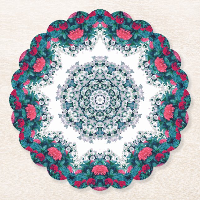 Garden Vatten Fontän Red Flowers Mandala Design Underlägg Papper (Framsida)