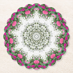 Garden Vatten Fontän Rosa Flowers Mandala Design Underlägg Papper