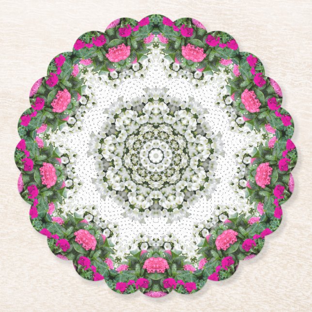 Garden Vatten Fontän Rosa Flowers Mandala Design Underlägg Papper (Framsida)