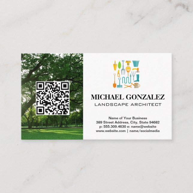 Garden Verktyg | Liggande | QR-Affärskort Visitkort (Framsida)