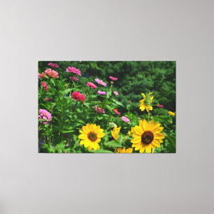 Garden View-blommigt, daisy, solblommor Canvastryck