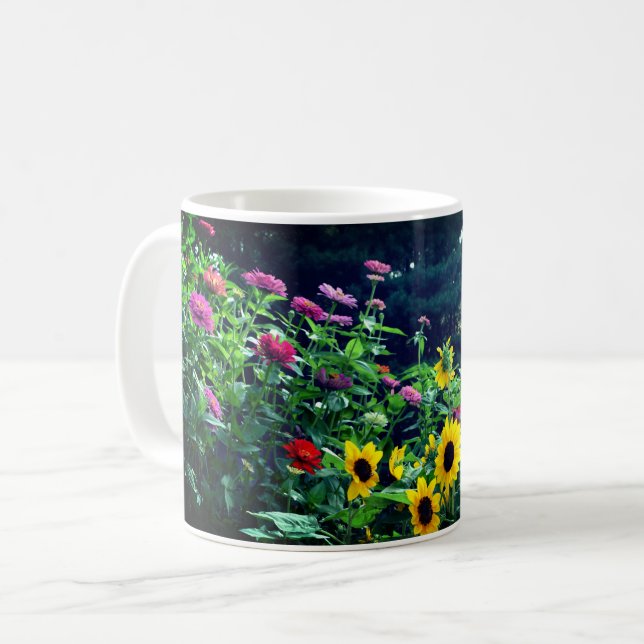 Garden View, daisy, kosmos, solblommor, morsa Kaffemugg (Framsida vänster)