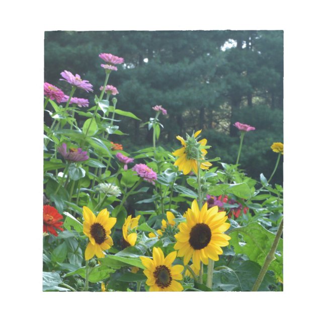 Garden View- Solros, daisy, kosmos Anteckningsblock (Framsida)