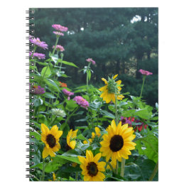 Garden View- Solros, daisy, kosmos Anteckningsbok Med Spiral