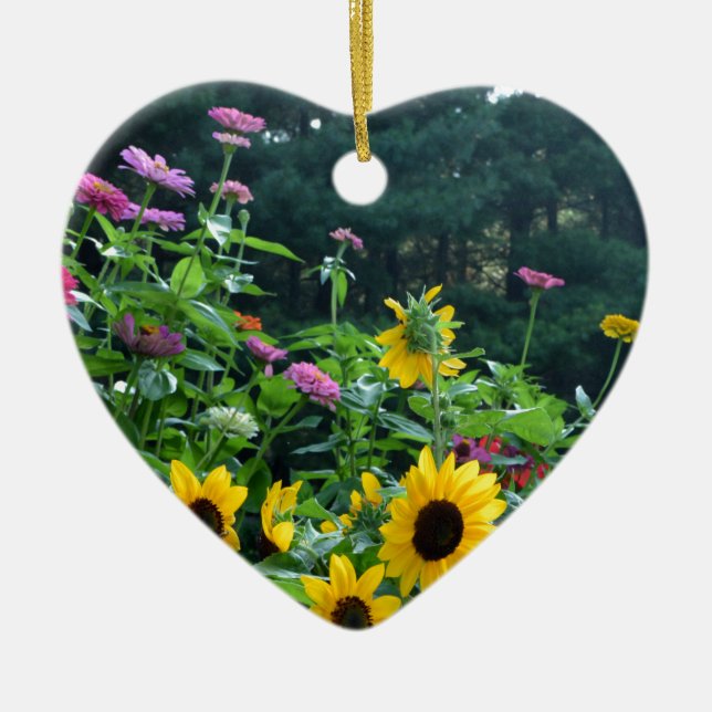 Garden View- Solros, daisy, kosmos Julgransprydnad Keramik (Framsidan)