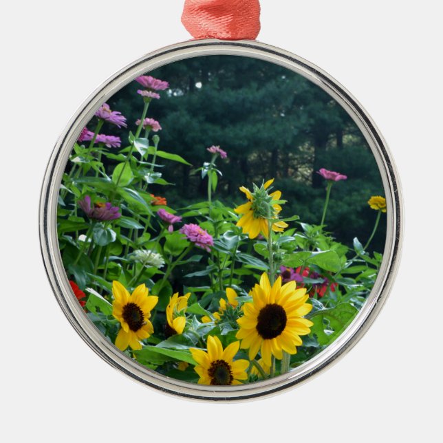 Garden View- Solros, daisy, kosmos Julgransprydnad Metall (Framsidan)