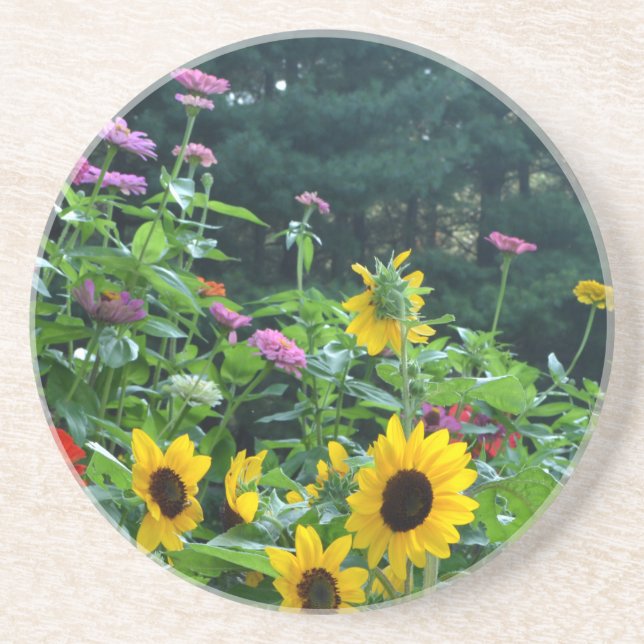 Garden View- Solros, daisy, kosmos Underlägg Sandsten (Framsidan)
