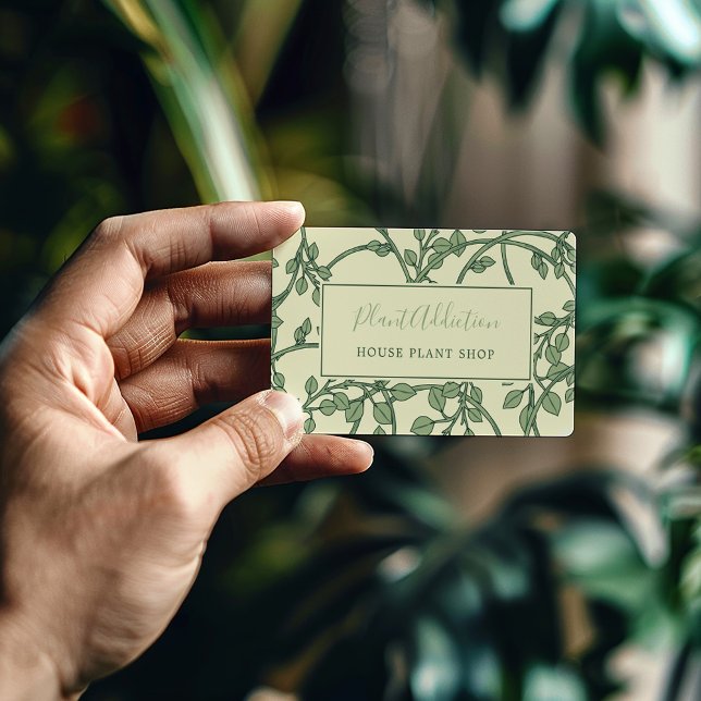 Garden Vines mönster söt affärskort Visitkort (Stylish Green and Yellow pretty vines pattern business card with fun text.)