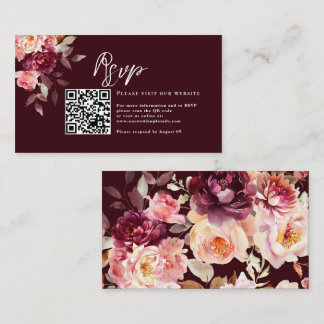 Garden Watercolor Blommigt Burgundy Details QR-kod Tilläggskort