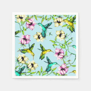 Garden Watercolor Hummingbird & Flowers Pappersservett