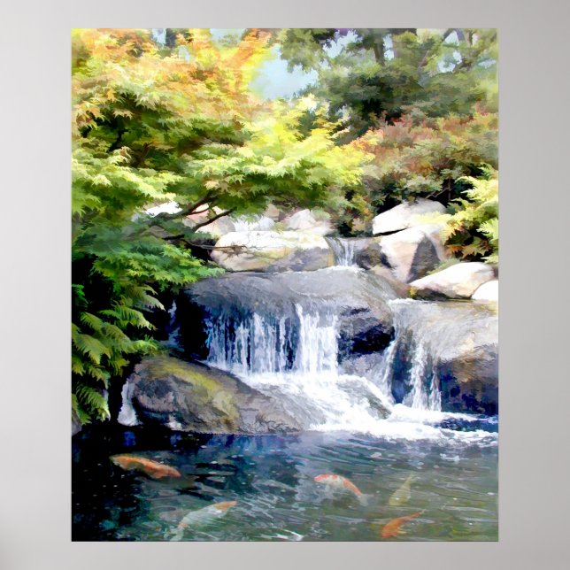Garden Waterfall med Koi Pond Poster (Framsidan)