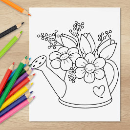 Garden Watering Can med Flowers Coloring Page Stämpel