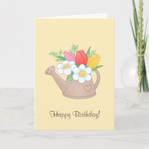 Garden Watering Can med Flowers - Grattis på födel Kort