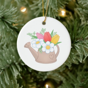 Garden Watering Can med Flowers Julgransprydnad Keramik